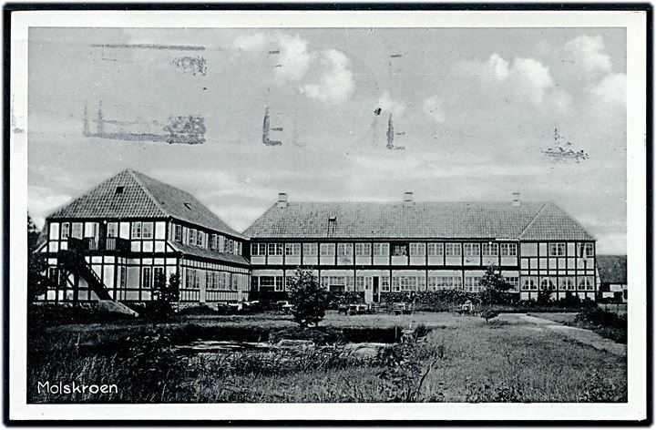 10 øre Bølgelinie på brevkort (Molskroen) annulleret Aarhus d. 10.8.1939 og sidestemplet Rutebilbrev til Charlottenlund.