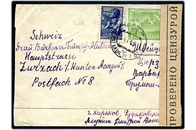 30 kop. og 1 ryb. på brev fra Charkow d. 24.1.1945 til Zurzach, Schweiz. Åbnet af russisk censur 21/M.