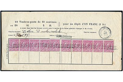 10 c. Leopold (10) på postal formular annulleret med stumt båndstempel og sidestemplet Chislenghien d. 11.5.1887.