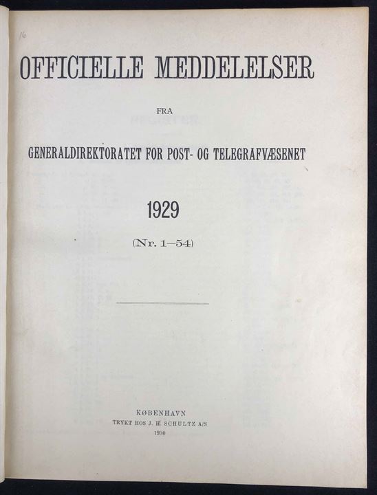 Officielle Meddelelser fra Generaldirektoratet for Post- og Telegrafvæsenet. 1929. Indbundet årgang 224 sider.