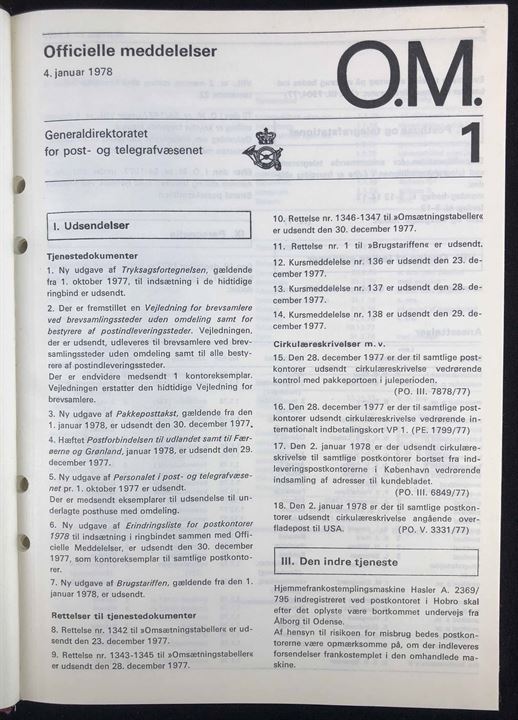 Officielle Meddelelser fra Generaldirektoratet for Post- og Telegrafvæsenet. 1978. Indbundet årgang 320 sider.