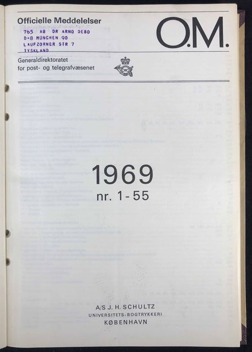 Officielle Meddelelser fra Generaldirektoratet for Post- og Telegrafvæsenet. 1969. Indbundet årgang 260 sider.