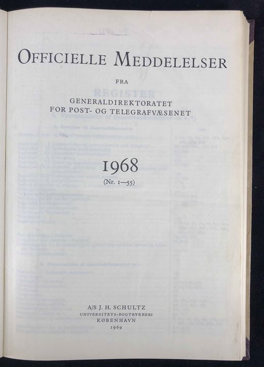 Officielle Meddelelser fra Generaldirektoratet for Post- og Telegrafvæsenet. 1968. Indbundet årgang 296 sider.