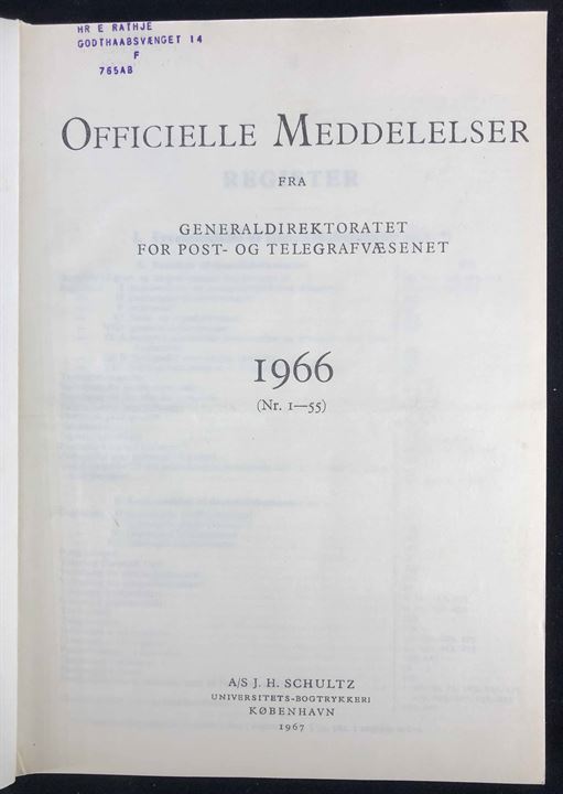 Officielle Meddelelser fra Generaldirektoratet for Post- og Telegrafvæsenet. 1966. Indbundet årgang 290 sider.
