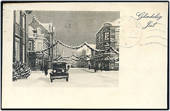 Glædelig Jul. Fredericia, Jyllandsgade med tegnet sne. Stenders no. 5011. 