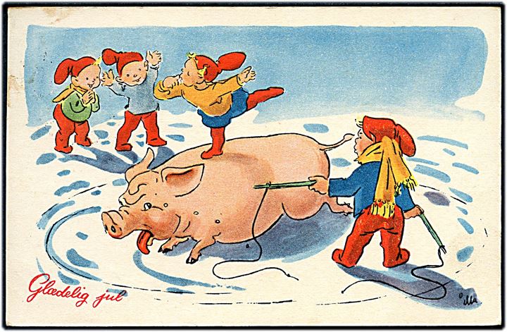 Illa Winkelhorn: Glædelig Jul. Nisser driller gris. Stenders, serie no. 153. 