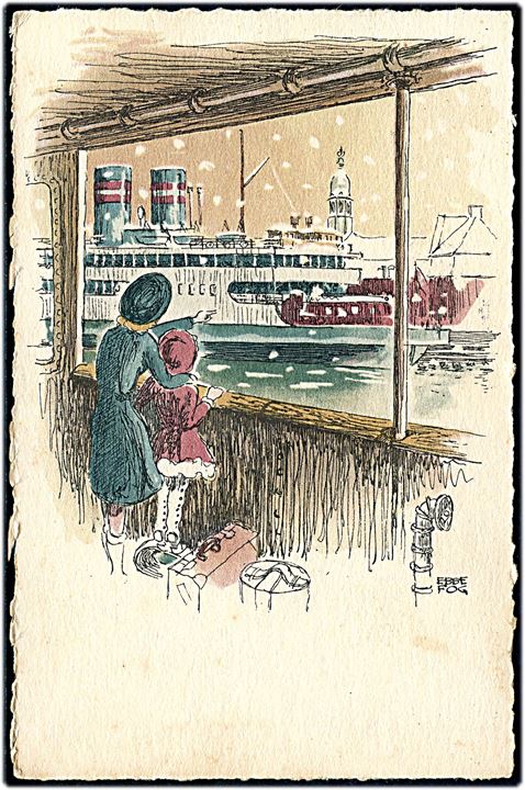 Ebbe Fog: Mor & datter ombord skib. K. Witt - Møllers Kunstforlag, serie 3023. 