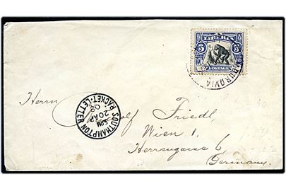 5 cents Abe single på brev fra Monrovia d. 4.4.1908 med transitstempel Southampton Packet-Letter d. 20.4.1908 til Wien, Østrig. 