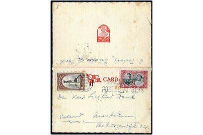 2 c. og 3 c. på Canadian Pacific korrespondancekort skrevet ombord på S/S Duchess of York d. 3.8.1939 annulleret med britisk skibsstempel Glasgow / Paquebot Posted at Sea d. 12.8.1939 til Amsterdam, Holland. 