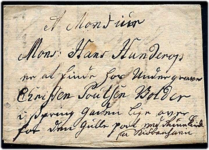 1767. Pakkefølgebrev medfølgende et Uhrværk i Sølvkæde med langt indhold dateret i Odense d. 19.6.1767 til Kjøbenhavn.