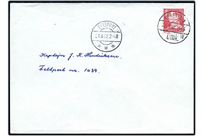 30 øre Fr. IX på manøvre feltpostbrev fra København d. 21.9.1962 til Kaptajn J. K. Hendriksen Feltpost nr. 1039. Ank.stemplet med brotype IIc Feltpost *** d. 21.9.1962. Feltpostkontoret under efterårsmanøvren på Sjælland 1962 var oprettet i Ringsted.