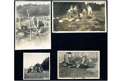 Spejder. 4 fotografier af forskelligt spejderliv fra 1920'erne. 