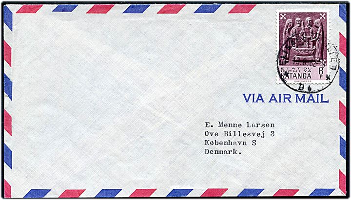 8 f. Katange aug. på luftpostbrev fra Elizabetville d. 13.8.1962 til København. Sendt fra dansk FN-soldat ved ONUC Kommando i Kongo.