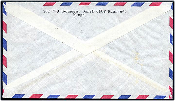 8 f. Katange aug. på luftpostbrev fra Elizabetville d. 13.8.1962 til København. Sendt fra dansk FN-soldat ved ONUC Kommando i Kongo.