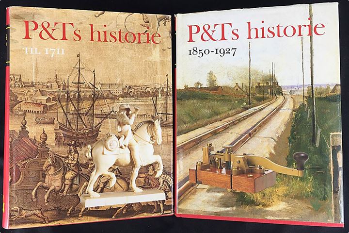 P&Ts Historie, Otto Madsen m.fl: 5 bind om Post- og Telegrafvæsenets historie: Til 1711, 1711-1850, 1850-1927, 1927-1960, Efter 1960. Alle indbundne og med smudsomslag.