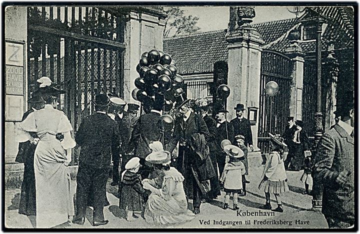Købh., Ved indgangen til Frederiksberg Have med ballonsælger. U/no. Kortet er løst.