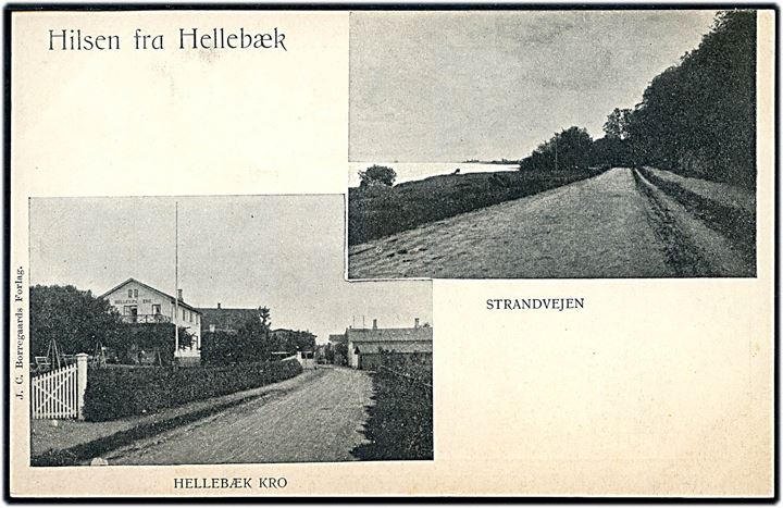 Hellebæk, Hilsen fra med Strandvejen og Hellebæk Kro. J. C. Borregaard u/no.