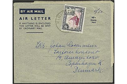 50 c. George VI på air letter fra Kibigori d. 19.3.1949 til København, Danmark.