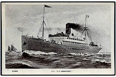 A. P. Bernsdorff, S/S, DFDS Englandsbåd. Tegnet kort af ukendt kunstner. No. S.14868.