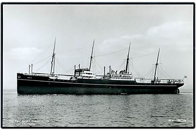 India, M/S, Østasiatisk Kompagni. Reklamekort u/no. Skibet var oplagt i København under krigen.