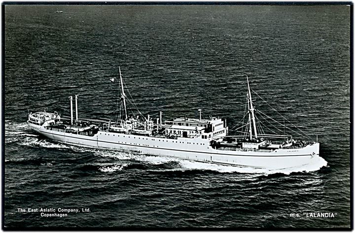 Lalandia, M/S, Østasiatisk Kompagni. Reklamekort u/no. Skibet oplagt i Danmark under krigen.