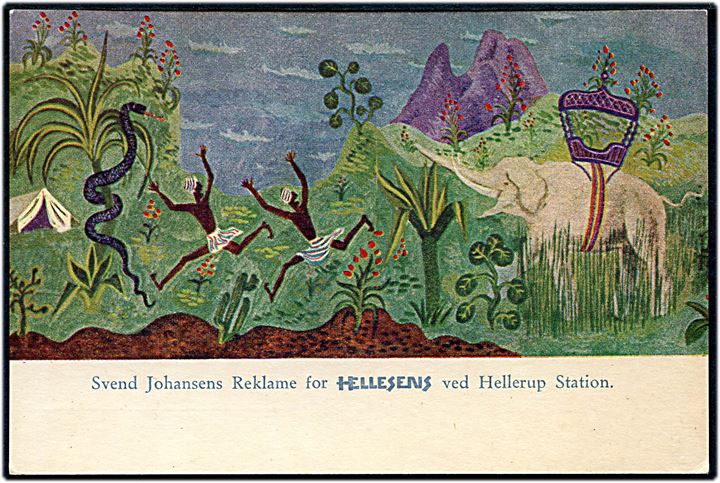 Svend Johansens Reklame for Hellesens ved Hellerup Station. Københavns Klichéfabrik u/no.