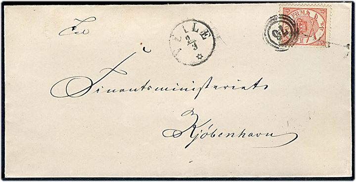 4 sk. Krone/Scepter på brev annulleret med nr.stempel 76 og sidestemplet antiqua Veile d. 2.3.18xx til Kjøbenhavn.