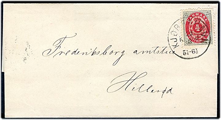 4 sk. Tofarvet på brev annulleret med lapidar Kjøbenhavn d. 23.3.187x til Hillerød.