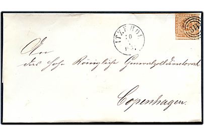 4 sk. 1854 udg. på brev annulleret med nr.stempel 119 og sidestemplet antiqua Itzehoe d. 30.7.1857 til København.