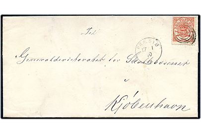 4 sk. Krone/Scepter på brev annulleret med nr.stempel 52 og sidestemplet lapidar VI Præstø * d. 17.1.1870 til Kjøbenhavn.