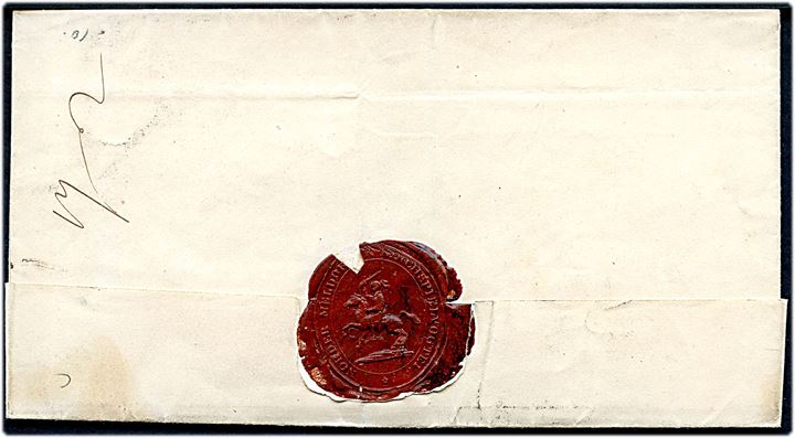 1850. Francobrev med 1½-ringsstempel Meldorf. d. 26.11.1850 til Kiel. På bagsiden stort laksegl.