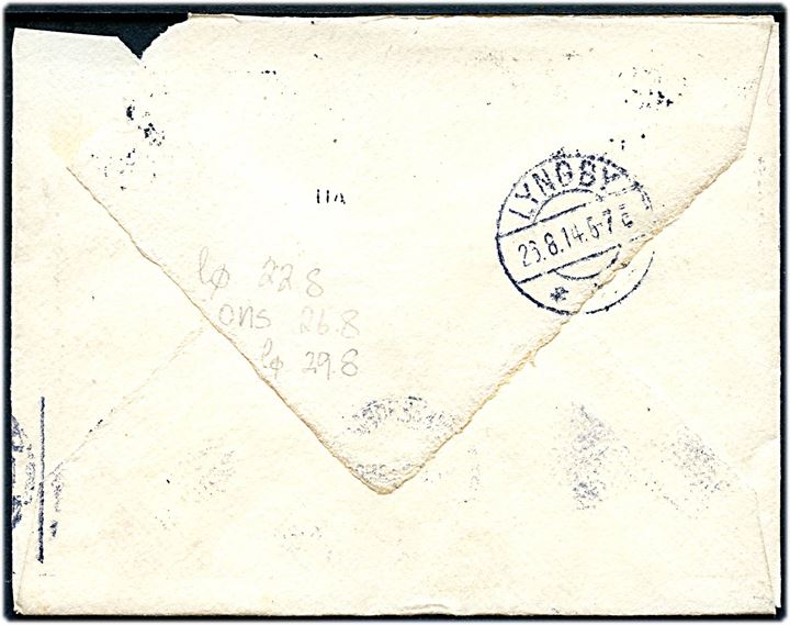 2½d George V på brev fra Stockport d. 22.8.1914 til Hans Majestæt Kongen i Kjøbenhavn , Danmark - eftersendt til kongens residens på Sorgenfri pr. Lyngby. Ank.stemplet i Lyngby d. 26.8.1914. Hj.skade, men ingen tegn på britisk censur.