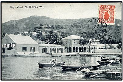 D.V.I., St. Thomas, Kings Wharf. Frankeret med 10 bit Chr. IX stemplet St. Thomas d. 27.5.1907 til London, England.