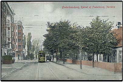 Købh., Nørrebro, Frederiksundsvej hj. af Frederiksvej med sporvogn no. 64. No. 2922.