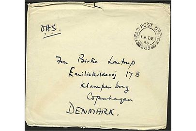 Ufrankeret britisk feltpostbrev stemplet Field Post Office 283 (= Osnabrück, Tyskland) til Klampenborg, Danmark. Indeholder fortrykt julekort fra 7 Armoured Division, BAOR
