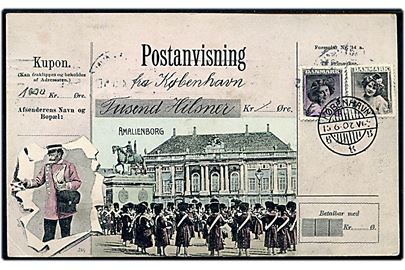 Købh., Postanvisning-hilsen med billede af Amalienborg. A. Vincent no. 4050.