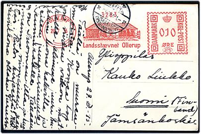 10 øre frankostempel frankeret brevkort (Teltlejr ved Landsstævnet) Landsstævnet Ollerup / Ollerup d. 28.7.1935 til Jämsänkoski, Finland. Lille rift i toppen.