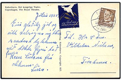 20 øre Fr. IX og Julemærke 1955 på brevkort annulleret med pr.-stempel Gjøv pr. Thorshavn d. 20.12.1955 til Thorshavn.