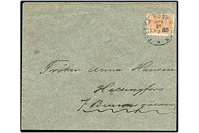 20 pen Våben på brev annulleret med bureaustempel Finska Post Kupen No. 8 d. 25.7.1889 til Helsingfors.