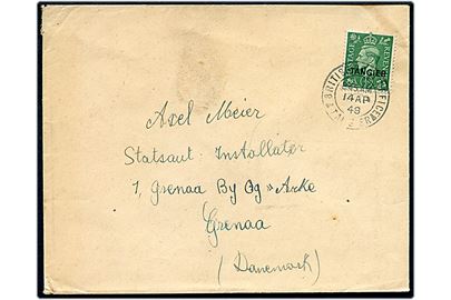 ½d George V Tangier provisorium single på tryksag fra British Post Office Tangier d. 14-4-1948 til Grenaa, Danmark.