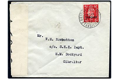 1d George VI Tangier provisorium single på brev stemplet British Post Office Tangier d. 23.6.1943 til H. M. Dockyard, Gibraltar. Åbnet af lokal censur i Gibraltar no. A6012.
