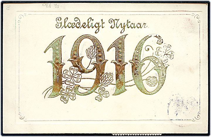 5 øre Chr. X og julemærke 1915 på årstalskort 1916 annulleret med stjernestempel GUDBJERG til Ryslinge. 