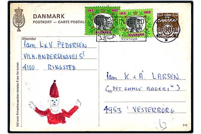 60 øre helsagsbrevkort (fabr. 213) med Julemærke 1972 (2) fra Ringsted d. 19.12.1972 til Vesterborg. 