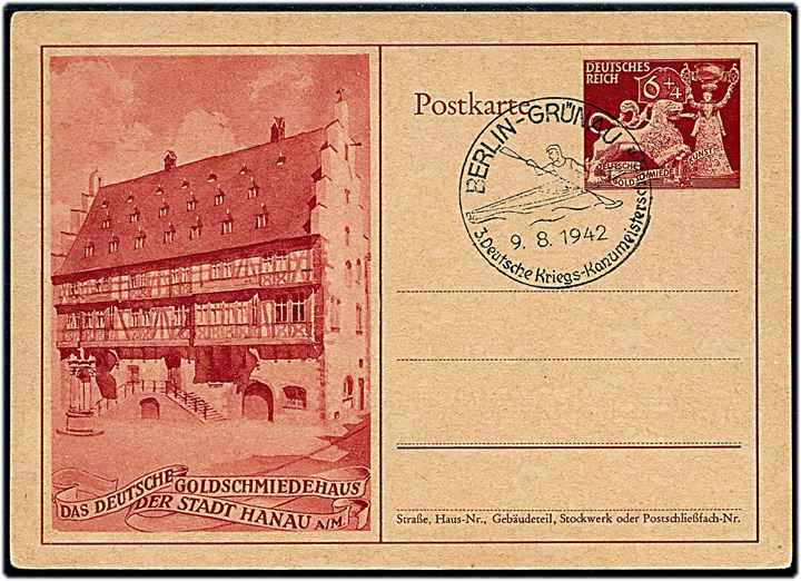 6+4 pfg. illustreret helsagsbrevkort Tysk Guldsmedekunst annulleret Berlin-Grünau 3. Deutsche Kanumeisterschaften d. 9.8.1942. Uadresseret.