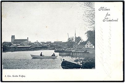 Næstved, Hilsen fra med havn og små både. J. Chr. Koch u/no.