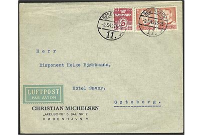 5 øre Bølgelinie og 20 øre Fr. IX (2) på luftpostbrev fra København d. 9.5.1949 til Göteborg, Sverige.