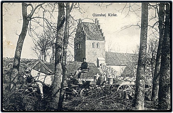 Gershøj, kirke med hestevogn. Erh. Flensborg no. 340.