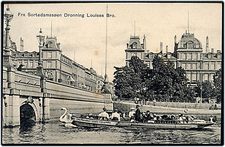 Købh., Sortedamssøen med Dronning Louises Bro og dampbåd. E. H. Lorenzen & Co. no. 2