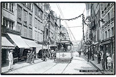 Frankrig, Le Havre, La rue de Paris med sporvogn no. 16. 