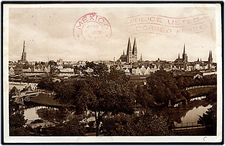 15 øre Chr. X 60 år på brevkort stemplet aalborg B. d. 3.6.1931 til Mexico. På bagsiden rødt ank.stempel d. 18.6.1931. God destination.